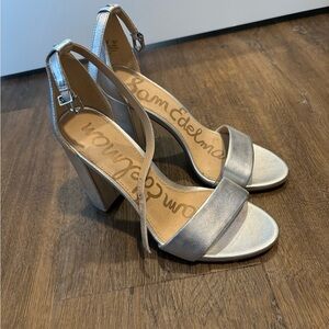 Sam Edelman Metallic Silver Block Heel Sandals